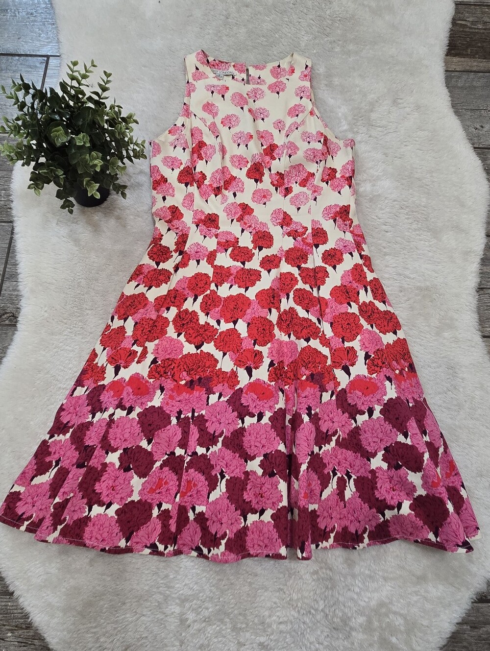 Maggy London Carnation Ombre White Pink Red Fit & Flare Sleeveless Dress, 6